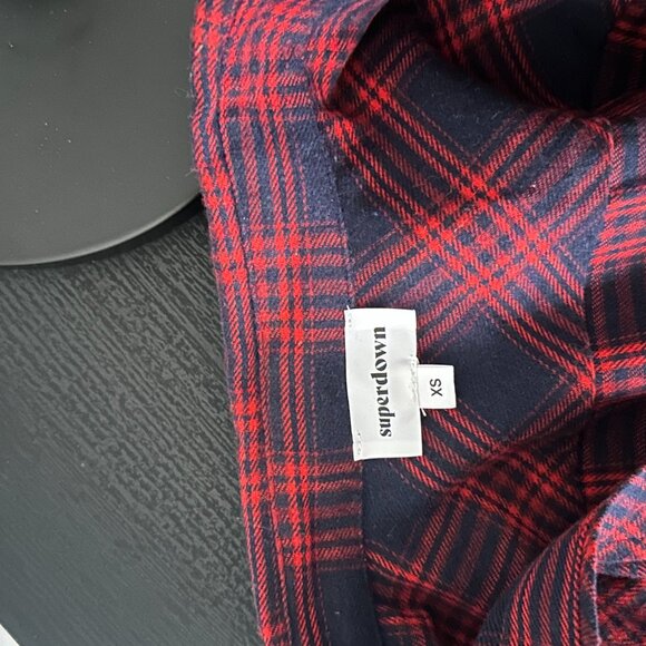 Superdown Red & Navy Plaid Flannel Shirt – Size XS - Picture 7 of 11
